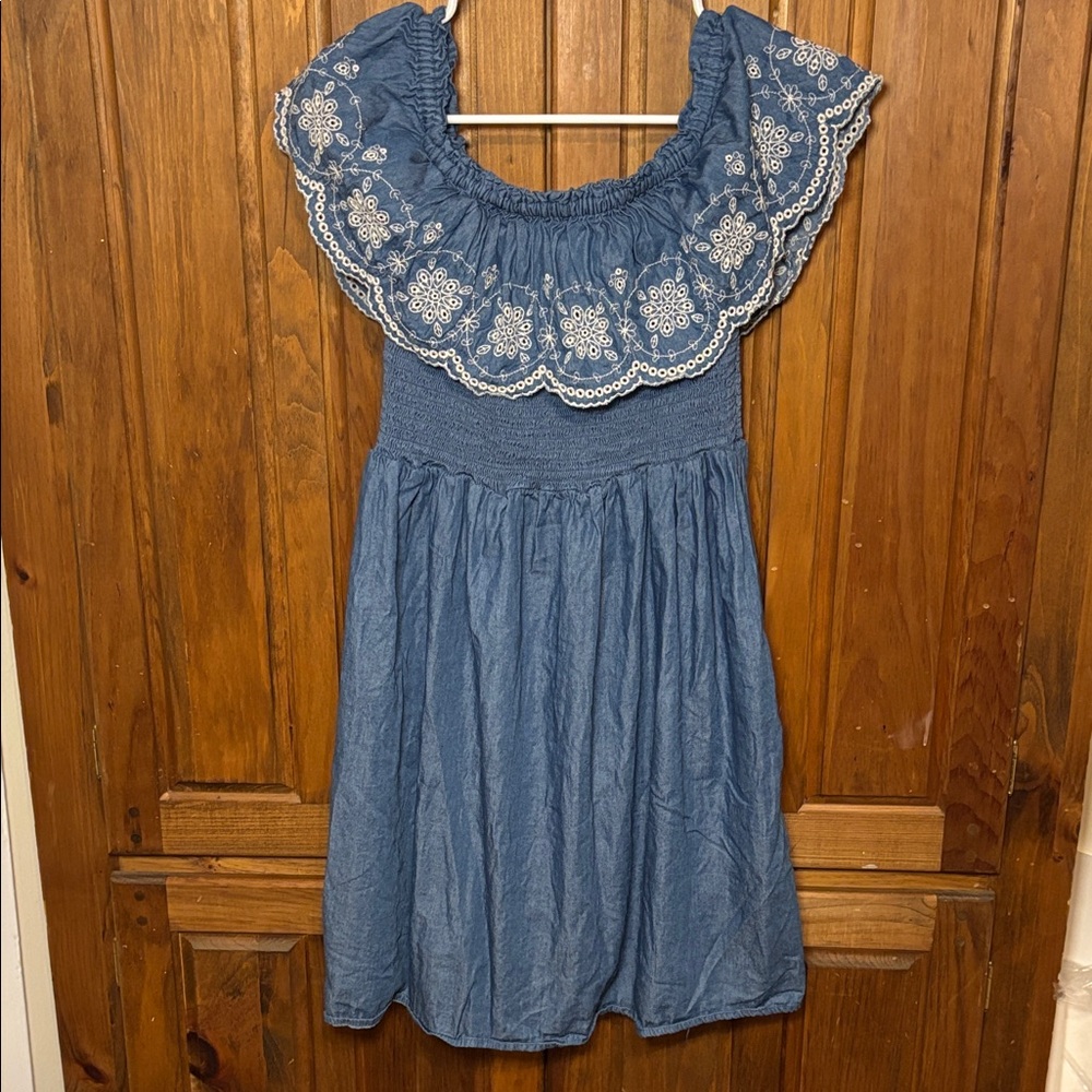 Xhilaration Women’s Blue Embroidered Off The Shoulder Mini Dress Size Medium